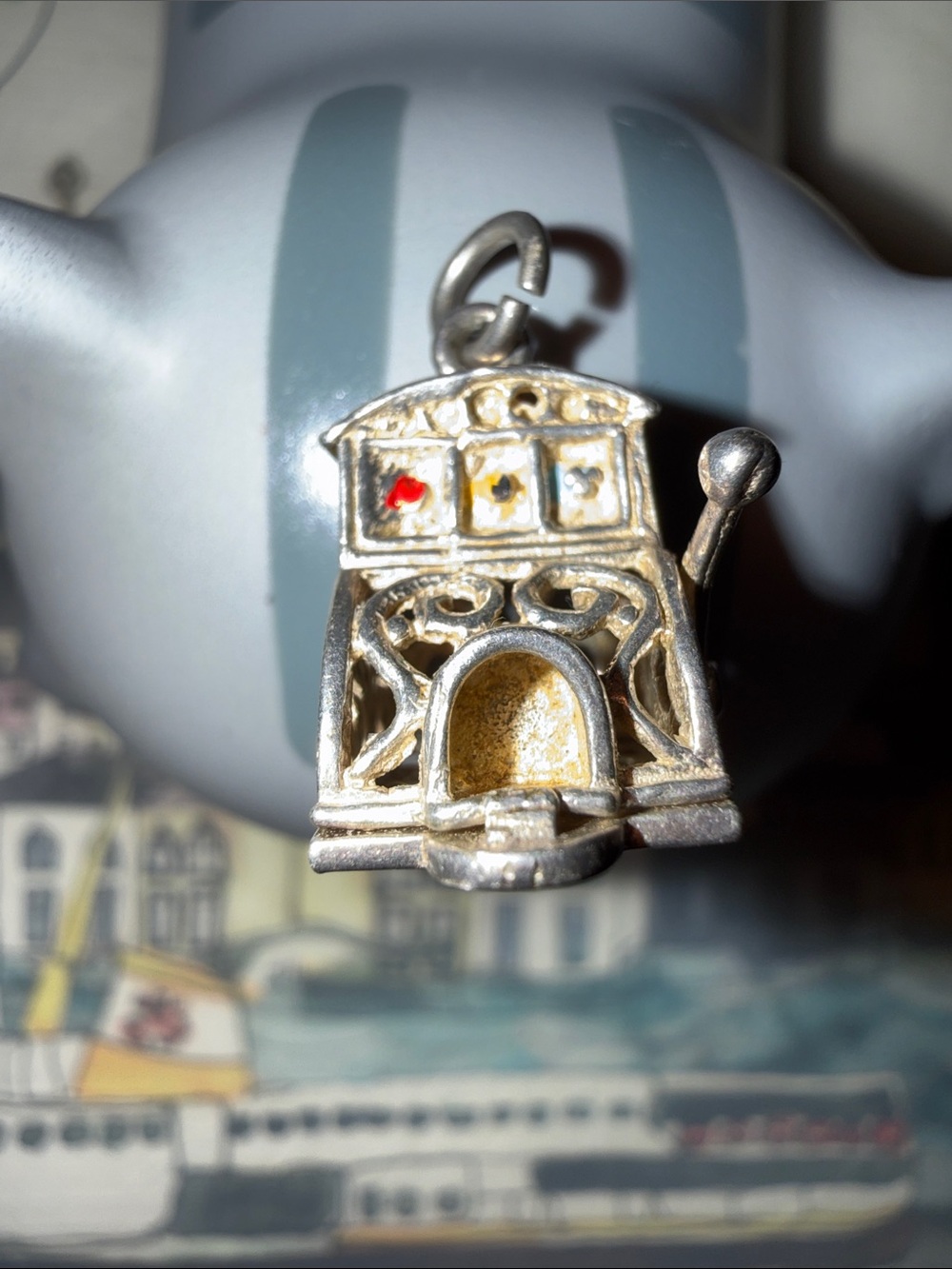 Vintage S Machine Pendant Charm Unmarked Sterling Silver